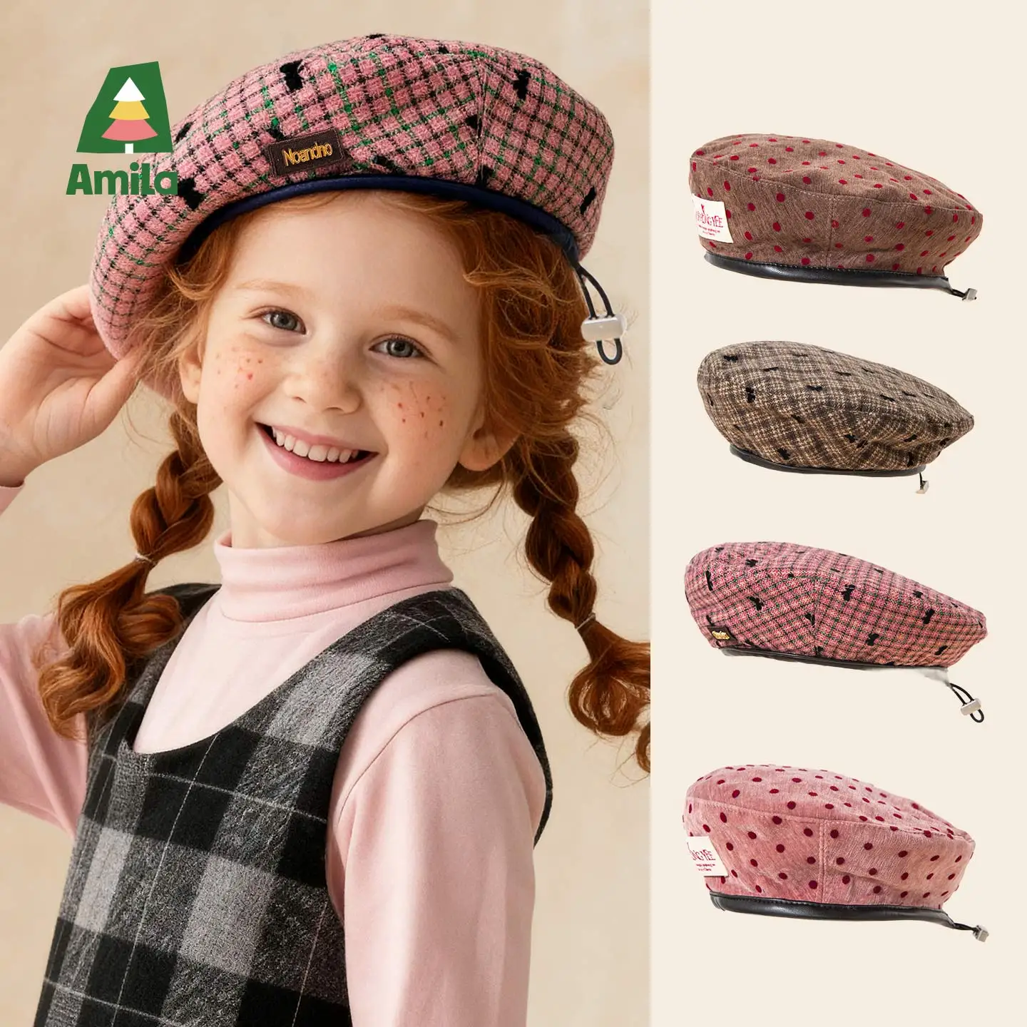 Фото Детский зимний модный берет Amila Kids в горошек и бантиках, изысканный, модный, удобный и неограниченный №1