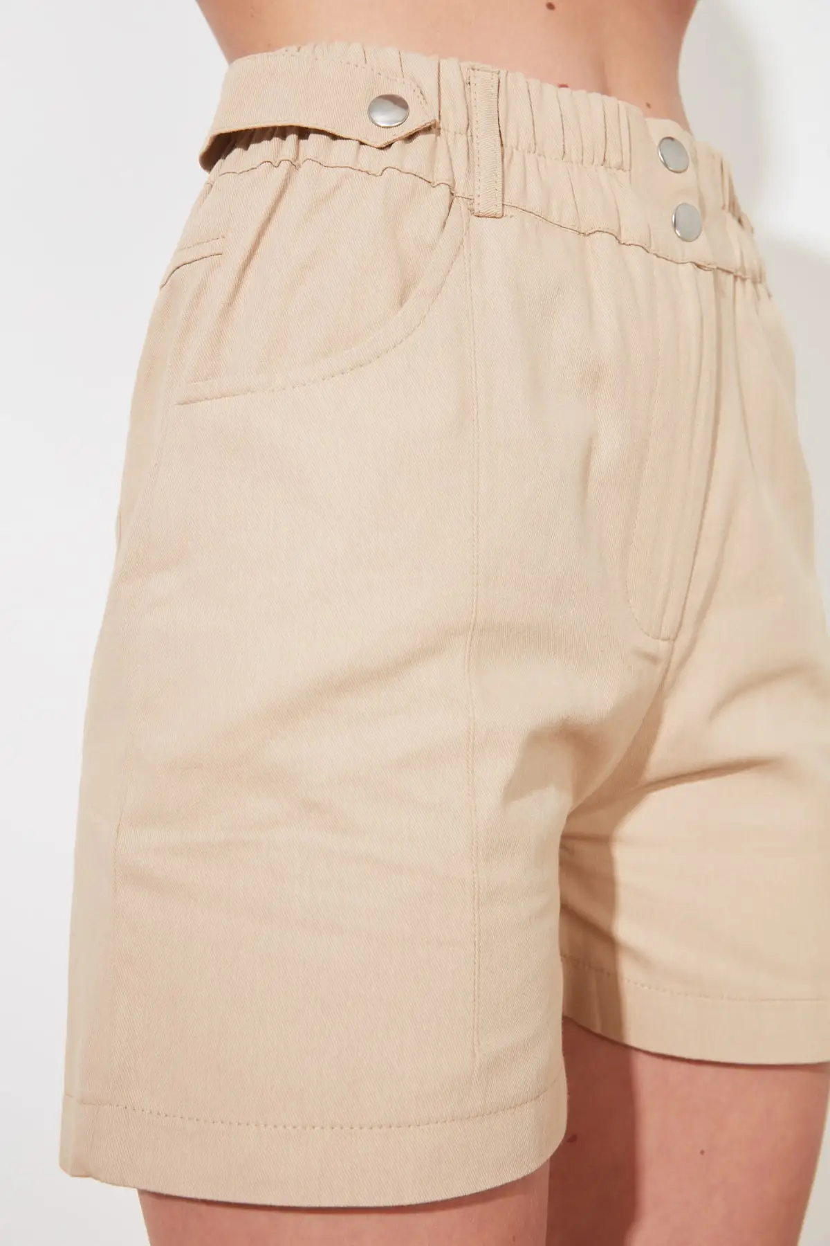 

Beige Front Button Shorts Women Fashion Shorts