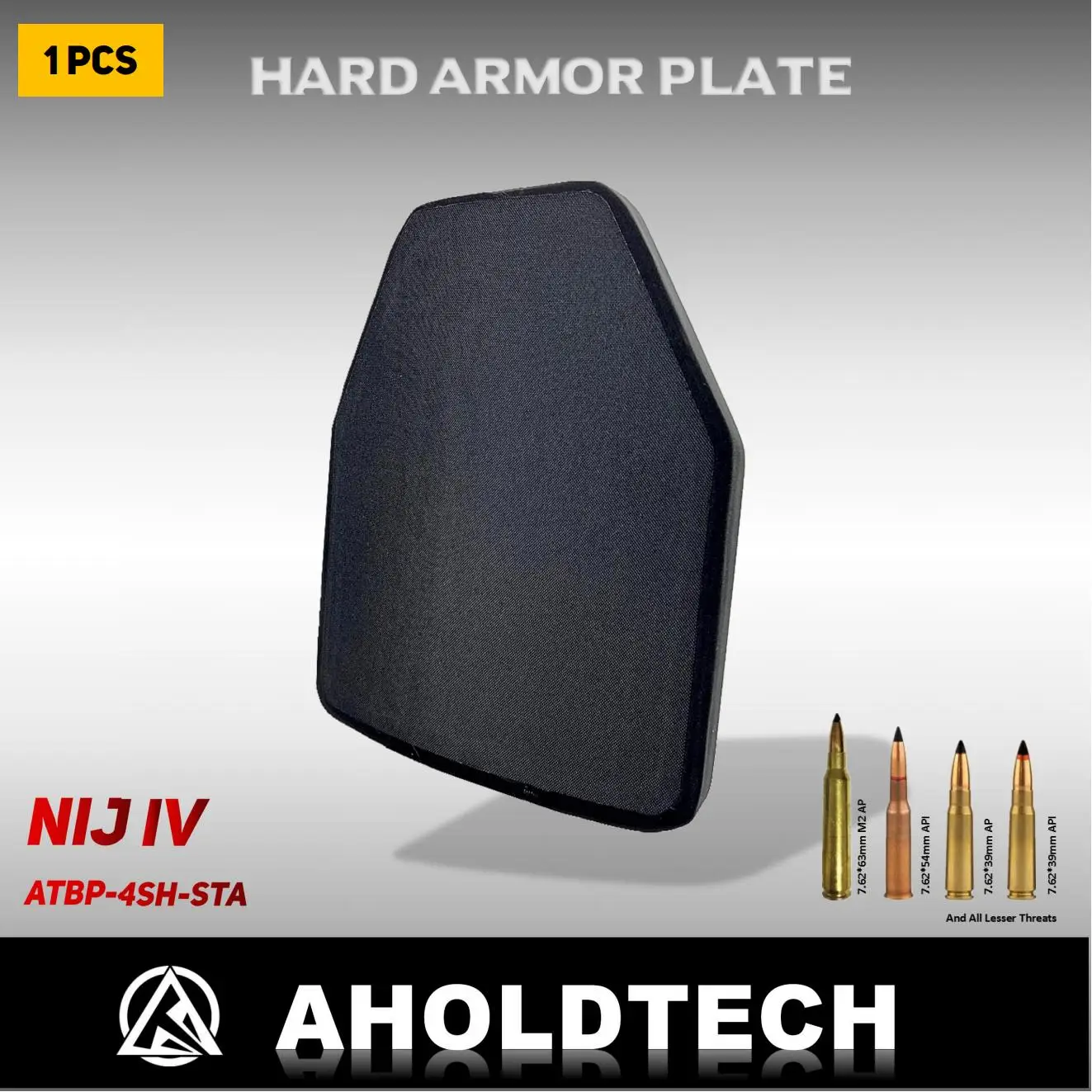 

Aholdtech 1PCS 4SH 10X12 NIJ Level IV 4 Stand Alone PE+SiC Silicon Carbide Hard Bulletproof Plate Ballistic Vest Body Armor