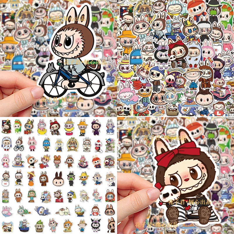 50pcs Labubu Stickers Kawaii PVC Graffiti Decoration Skateboard Laptop Notebook Luggage Motorcycle Waterproof Sticker Kids Gifts