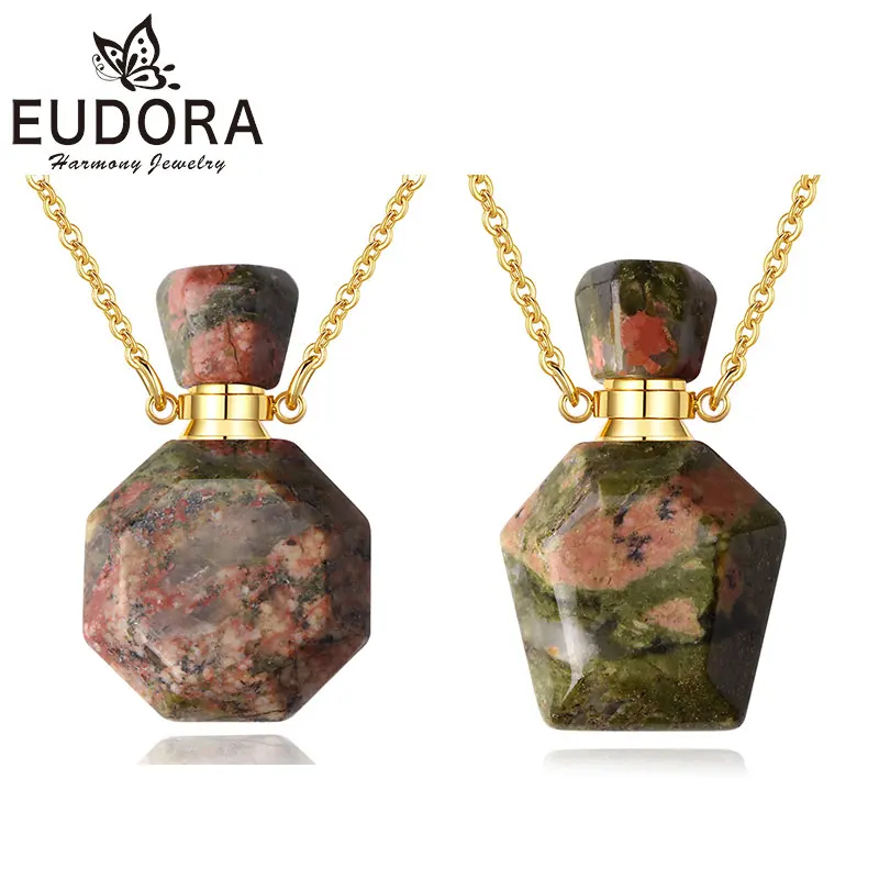 

Eudora Natural Quartz Stone Color Texture Necklace Hexagonal Essential Oil Diffuser Bottle Necklace Men Women Fashion Jewelry