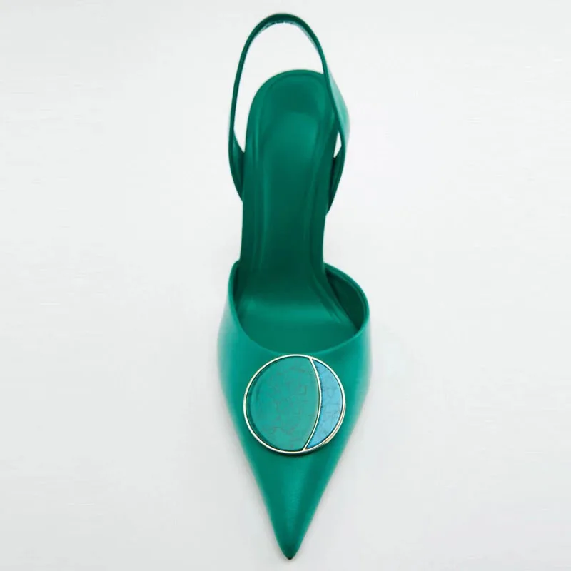TRAF Green Rhinestone High Heels Women 2022 Slingback Pointe Heels Shoes Woman Pumps Elegant Office Lady Shoes Female Muller