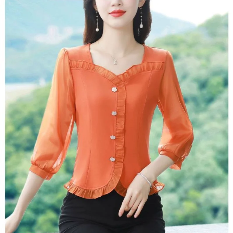 Женский пуловер на пуговицах однотонный тонкий короткий топ с V-образным вырезом