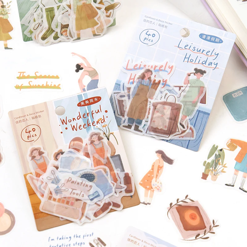 

40 шт., милые Мультяшные наклейки для девочек на четыре сезона