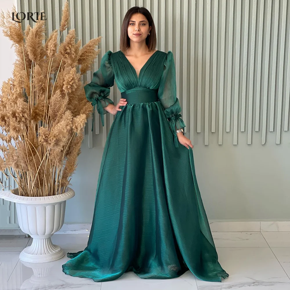 

LORIE Mint Green Evening Dresses Cap Puff Sleeves V-Neck Pleated A-Line Prom Gowns Arabia Boho Dubai Celebrity Graduation Dress