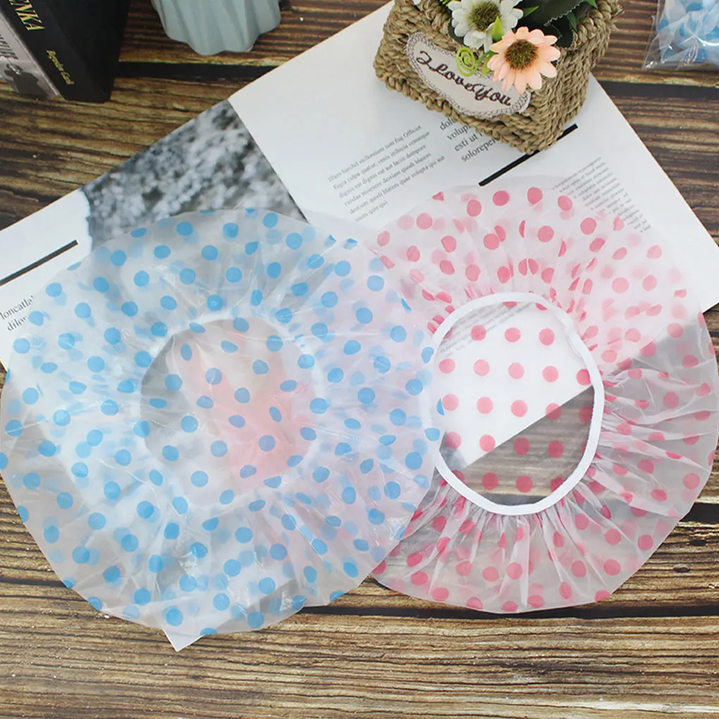 

Shower Hat PVC Dot Women Accessory Bathing Caps Hotel Household Tool Attractive Supple to Touch Waterproof Hats