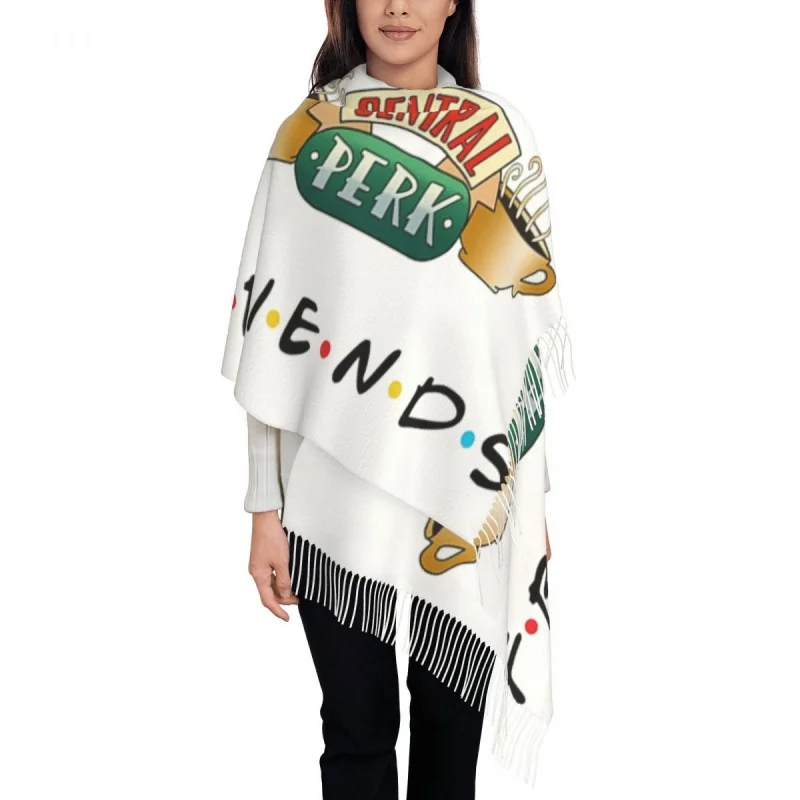 

Ladies Long Funny Friends TV Show Scarves Women Winter Fall Soft Warm Tassel Shawl Wrap Central Perk Cafe Comic Scarf