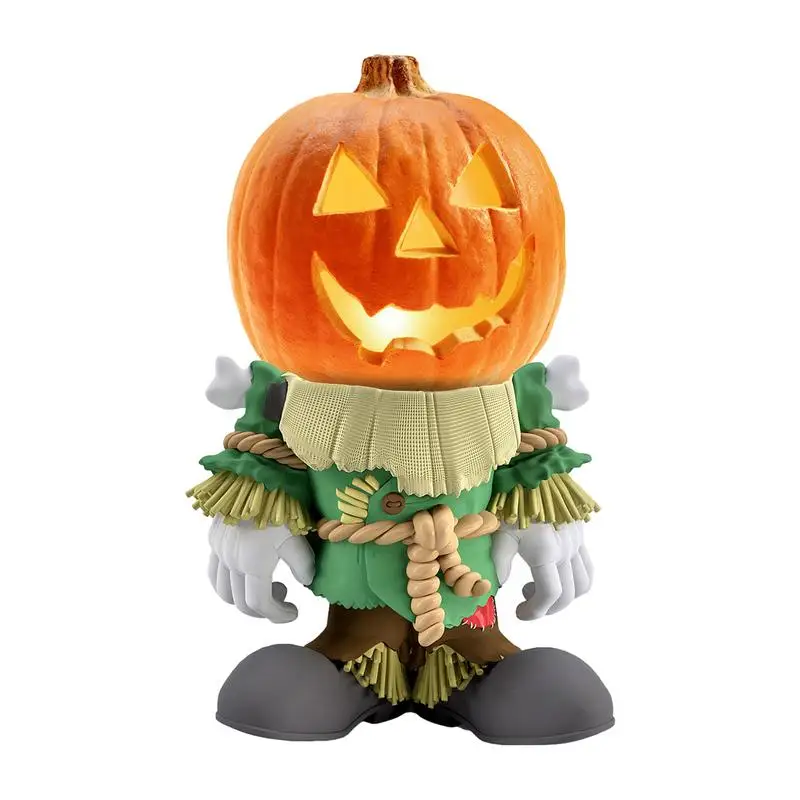 

Light Up Pumpkin Knight Statue LED Horror Gnome Ornament Indoor Light Tabletop Night Light Lamp Mini Figurine Halloween