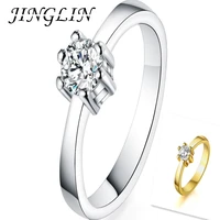 jinglin 925 sterling silvergold aaa zircon six claws classic ring for women fashion wedding party gift charm jewelry