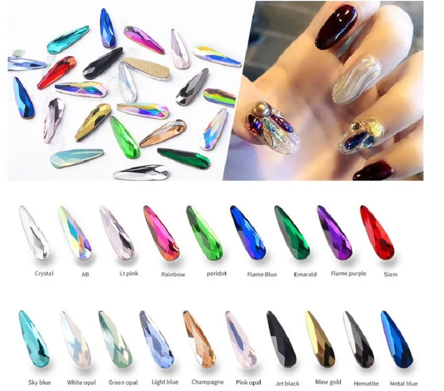 

50Pcs/Bag Colorful Raindrop Waterdrop Nail Art Rhinestones 3D Flatback Crystals Gems Nail Acrylic Art Decoration Accessories#25