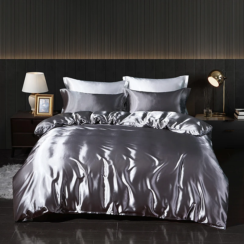 

Luxury Satin Bedding Set Duvet Cover Set Solid Color Bed Sheet Set Single Double King Size Quilt Cover Set