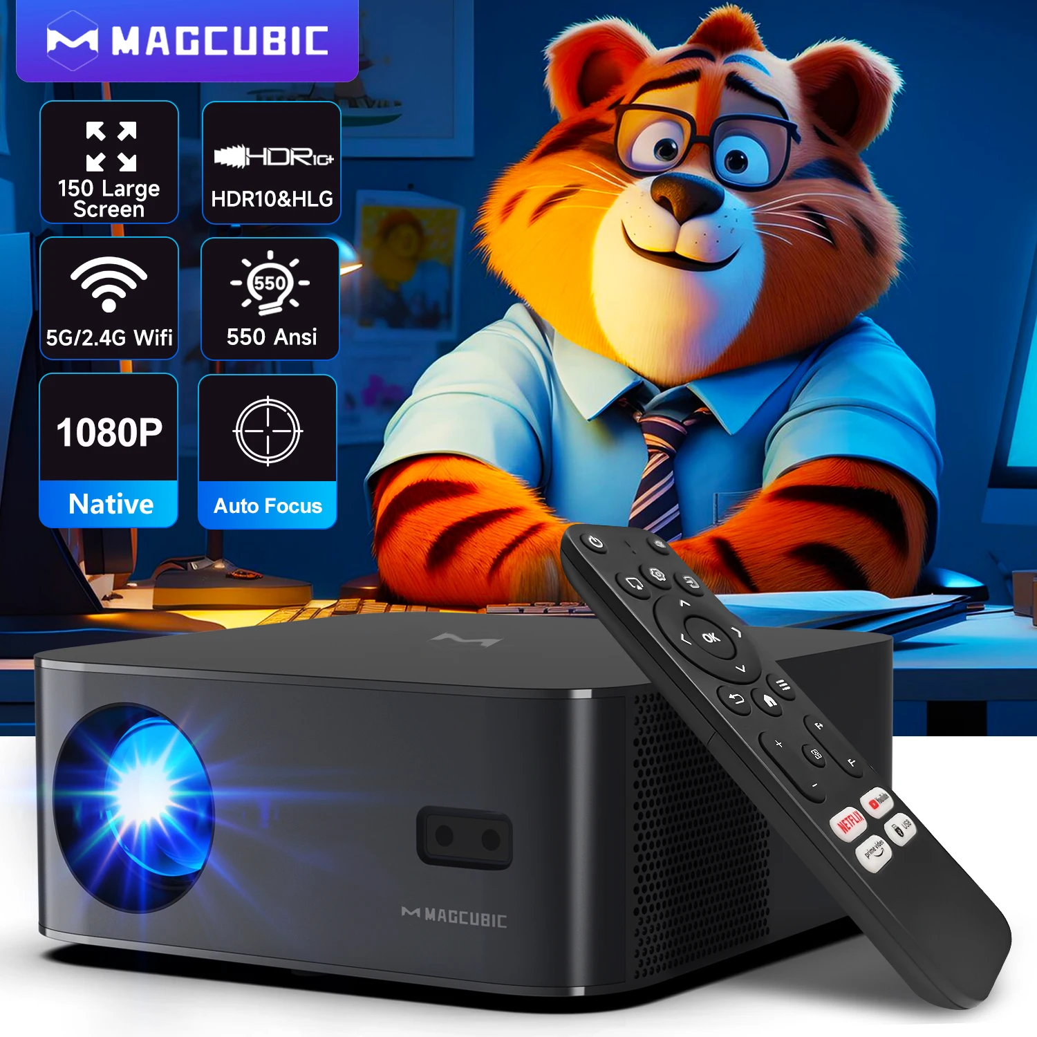 Проектор Magcubic HT600 550ANSI 1080P с Linux Android 11 Dolby Audio HDR10 Wifi BT