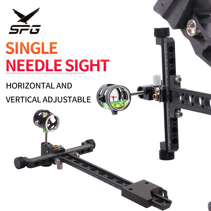 1pc TP8510 Single Needle Long Rod Sight metal Horizontal/Vertical Adjustable for Compound Bow Shooting Hunting Bow Accessories