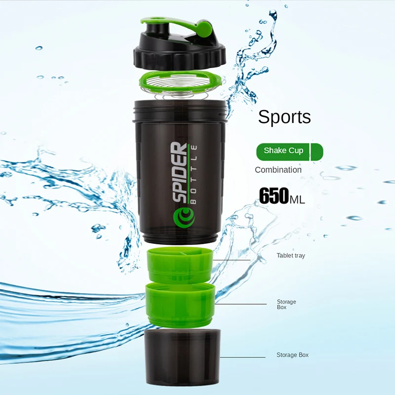 Powder Shake Cup 3 Layers Shaker Protein Bottle Large Capacity Water Bottle Plastic Mixing Cup Body-Building Exercise Bottle images - 6