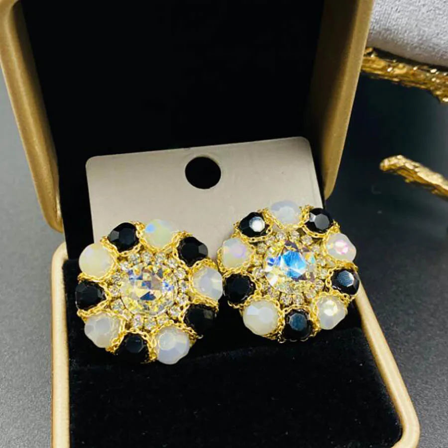 

Baroque Geometric Chain vintage Earrings S925 hit color crystal Flower elegant women luxurious handmade show party stud earring