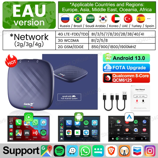 CarlinKit CarPlay Ai Box Android 13 Plus QCM6125 8-ядерный беспроводной Android Auto и CarPlay Автомобильный USB-адаптер Обновление FOTA для OEM-проводного CarPlay или Android Auto Car Для Netflix IPTV