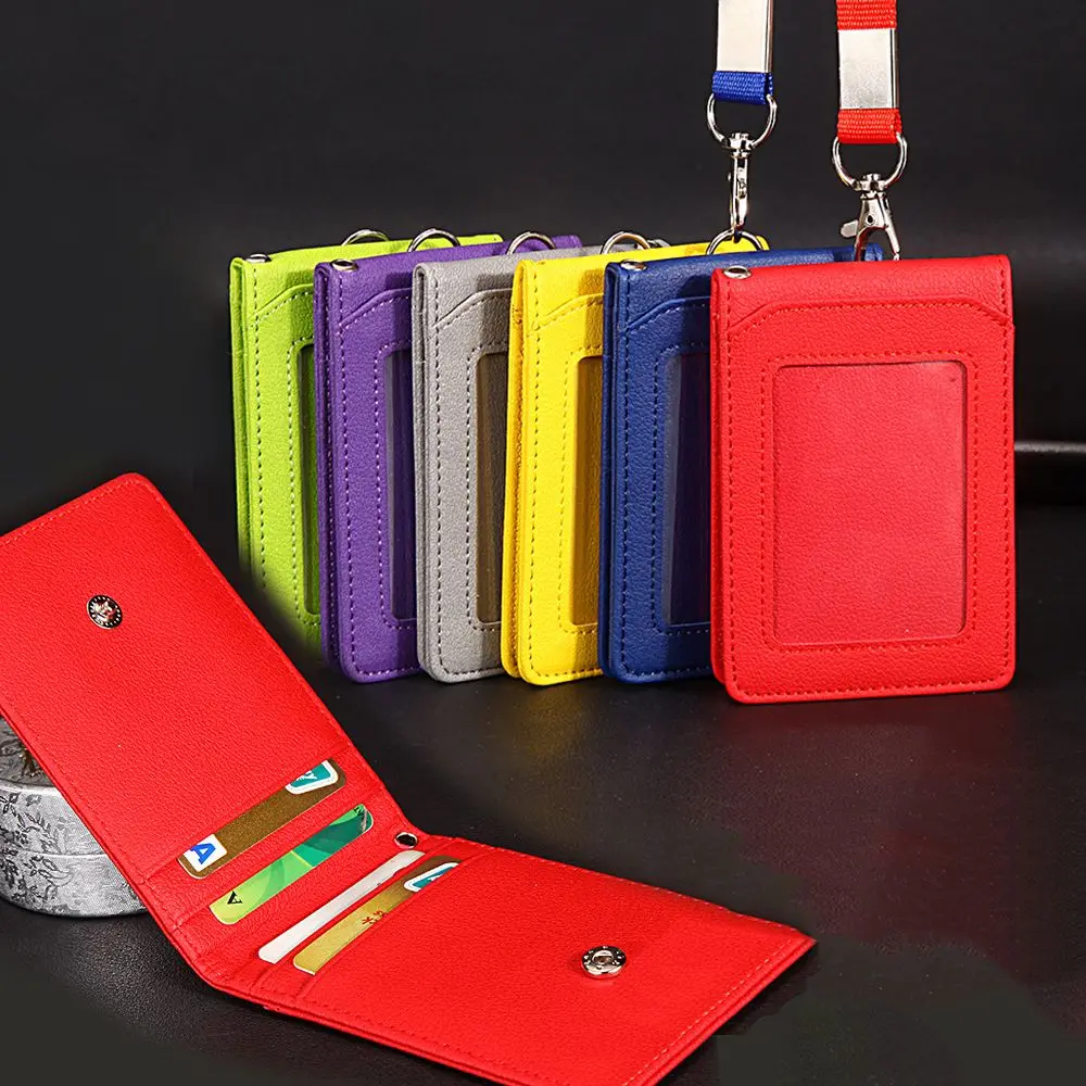 

New Fashion Quality PU Leather Badge Holder Neck Strap Coin Purse ID Card Holder with Lanyard Credential Holders Accessories