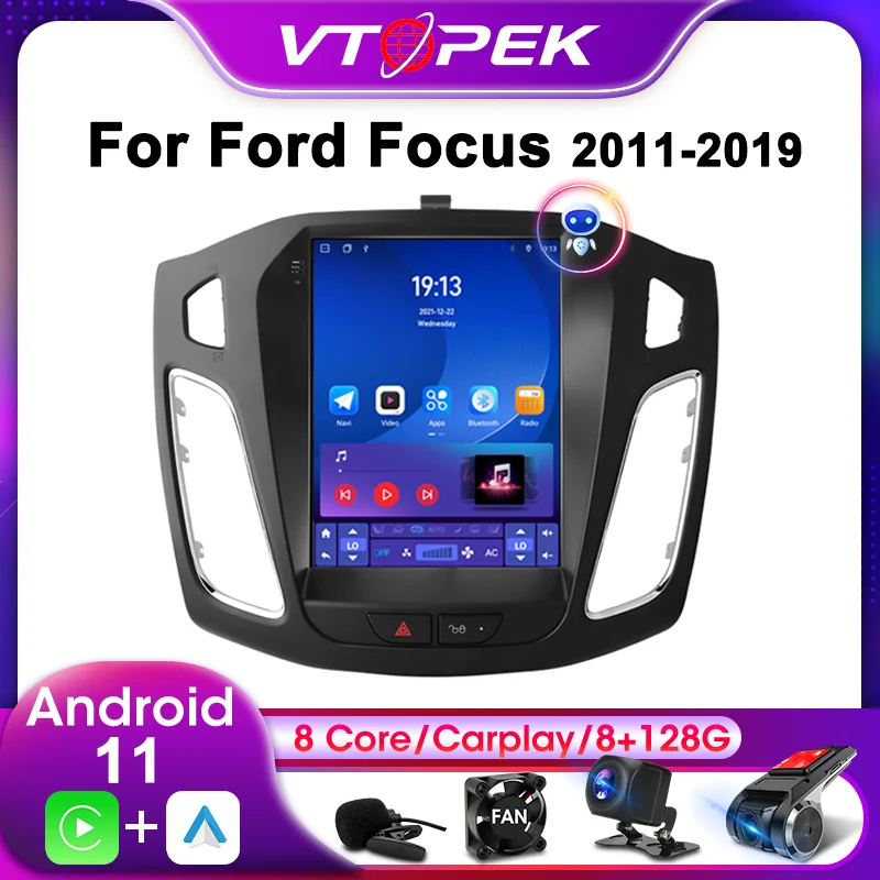 Vtopek 2Din для Ford Focus 3 Mk3 2011-2019 Android 11 автомобильное Стерео Радио мультимедийный