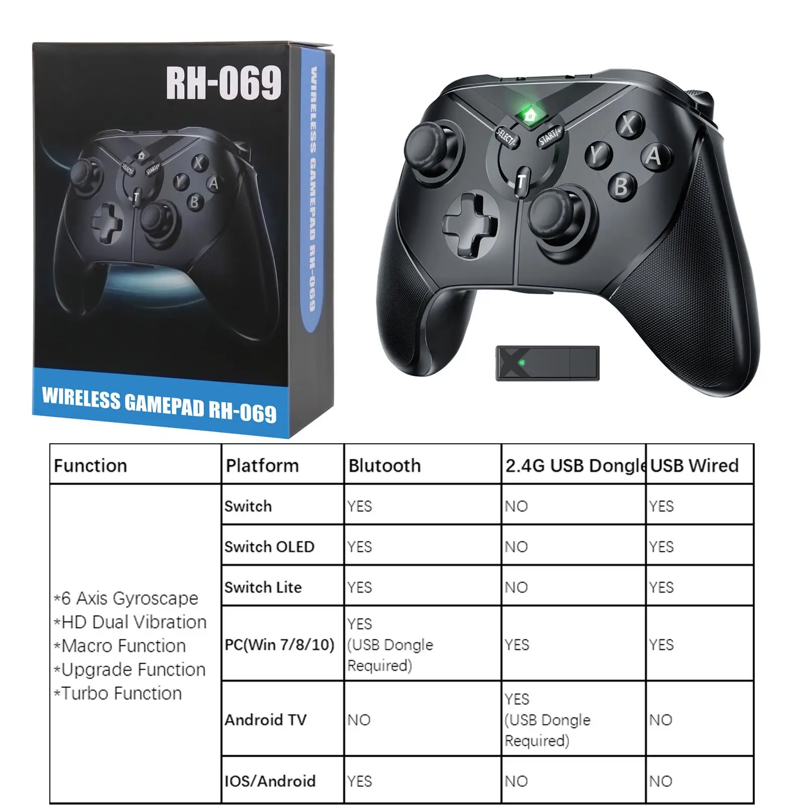 

2.4G Wireless Mobile Controller Bluet ooth Gamepad with 6-axis Gyro for Nintendo Switch Android iPhone PC Joystick
