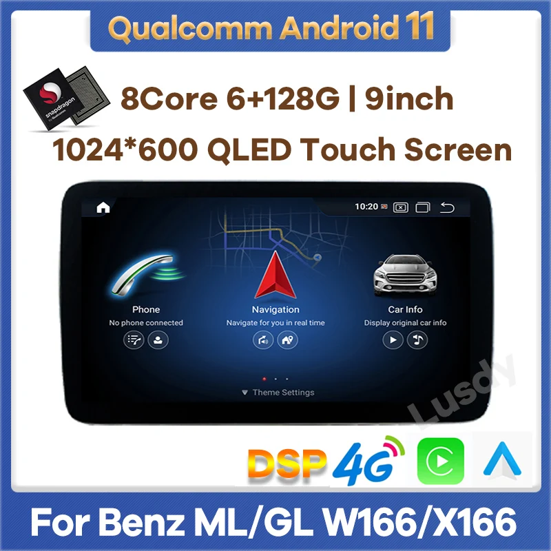 Автомобильный мультимедийный плеер с 9 &quotAndroid 11 Qualcomm 6 + 128G GPS для Mercedes Benz ML W166 GL X166
