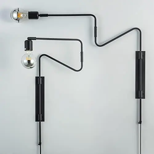 

Swing Arm Plug in Sconce Lamp Light, Black Plating Plug in or Hardwired Industrial Retro Rustic Antique Lamp for Living Room B