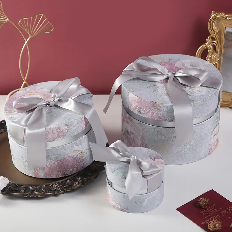 

Round Flower Paper Candy Dragee Gift Boxes Bucket Gift Packaging Box Candy Bar Party Wedding Gift Storage Box Round Floral Boxes