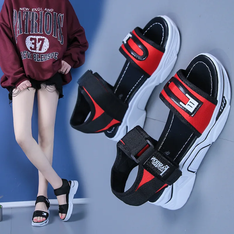 Sports Sandals Female Ins Fashion Student Sandals New Summer Versatile Velcro Muffin Shoes Beach Sandals