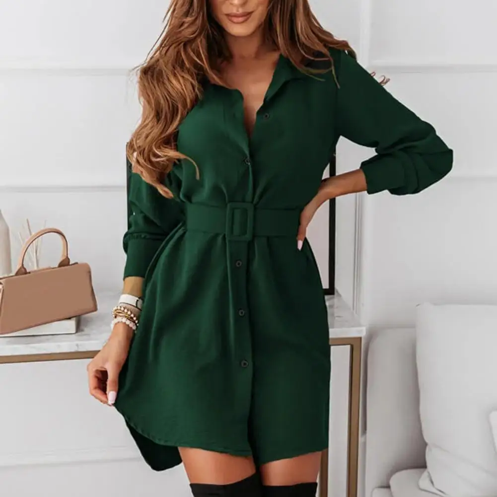 

Fabulous Short Dress Breathable Mini Dress Belt All Match Mini Dress With Belt Slim