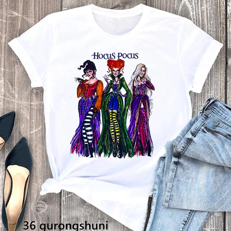 

2022 Hot Sale Hocus Funny Pocus Graphic Print Tshirt Women Halloween Gift White Casual T Shirt Femme Harajuku Shirt Summer Tops