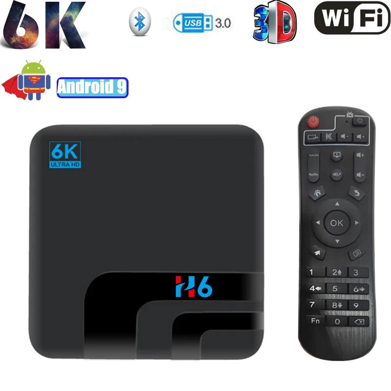 

ТВ-приставка HD 6K H6 3D Android 9 телеприставка H.265 2,4G 5 ГГц Wifi Bluetooth HDMI-совместимая ТВ-приставка 4 ГБ 32 ГБ 64 Гб медиаплеер