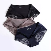 sexy women lace side underwear ice silk seamless womens underpants breathable briefs girls ladies cotton crotch solid linge
