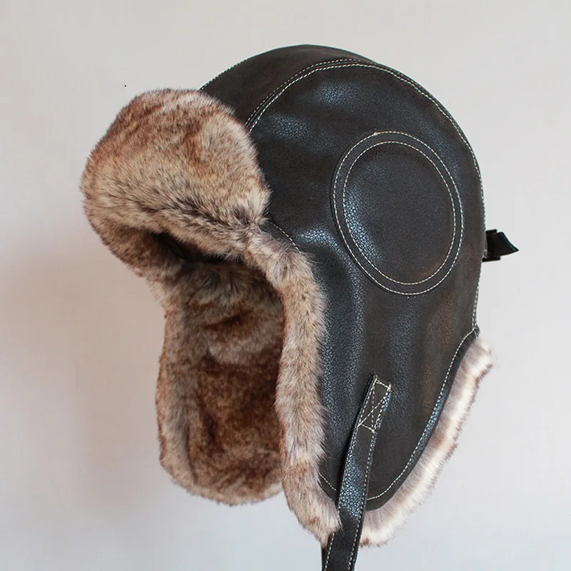 

New Winter Ushanka Hat Men Women's Pilot Aviator Bomber Trapper Hat Faux Fur Leather Snow Cap with Ear Flaps Cycling Hiking Cap