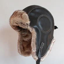 New Winter Ushanka Hat Men Women's Pilot Aviator Bomber Trapper Hat Faux Fur Leather Snow Cap with E