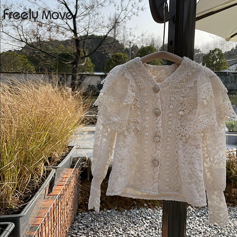 

Freely Move 2022 Autumn Spring School Baby Toddler Girls Blouse Top White Lace Kids Shirt Children Clothes Long Sleeve Girl Tops