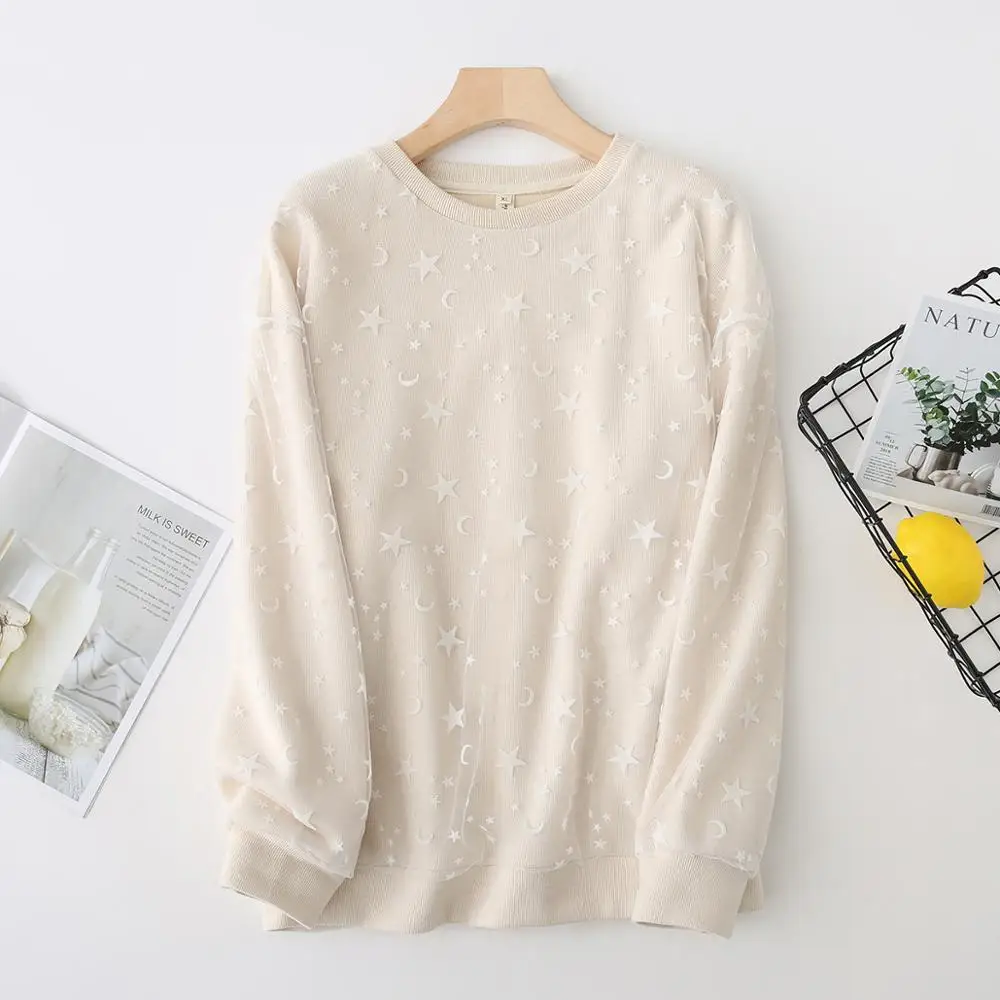 

Plus size Lace cotton women loose O neck sweatshirts 2021 new autumn casual ladies pullovers hoodies female tops