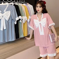 2022 spring new fashion pajamas set short sleeve pullover princess style sweet and cute doll collar homewear setboutiqueclothing