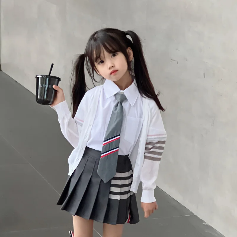 

Summer Kids Clothes Girls Fashion Double Sleeve White Shirt + Short Skirt Set Korean Style Baby Girl Clothes Uniform Trendy Top