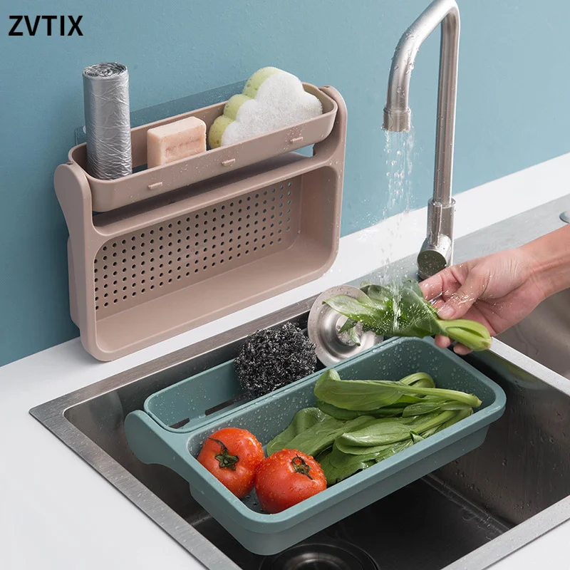 

Kitchen Tools Dried Fruit Moisturizer Basket Of Vegetables Folding Washing House Punch-free Tape Anchored Wall Plant Wash Sink