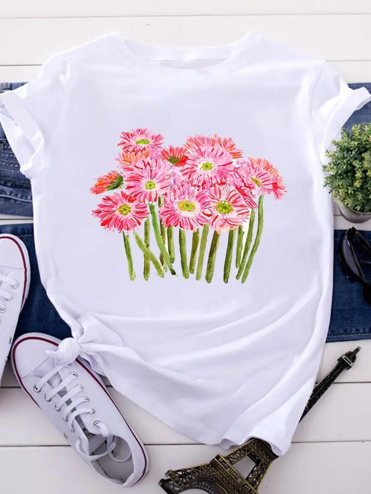 

Women Short Sleeve Watercolor Flower Lovely Tees Ladies Summer Clothes Tops Female Fashion Cartoon Tshirts Graphic T-Shirt