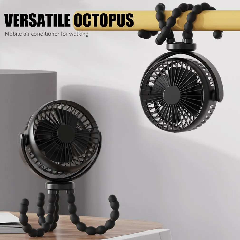 

USB Rechargeable Fan Portable Deformable Clip-on Desk Fans With Windable Desktop Bracket Flexible Tripod Hanging Cooling