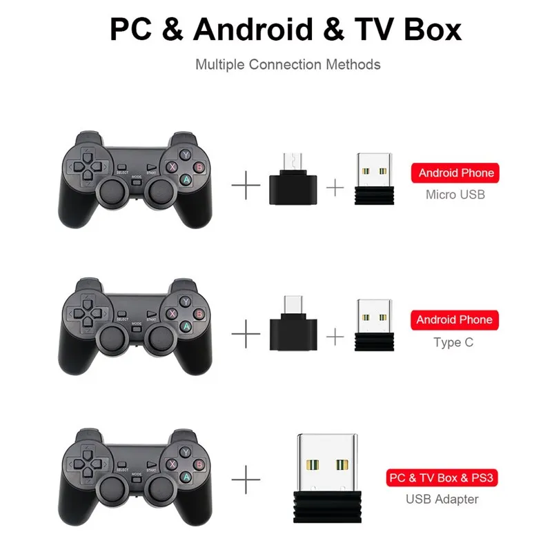 wireless gamepad for android phonepcps3tv box joystick 2 4g joypad usb pc game controller for xiaomi smart phone accessories free global shipping