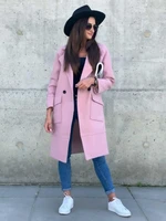 2022 spring wool blend womens coat pink trench jacket black pocket fashion coats female autumn elegant ladies outerwear clothes