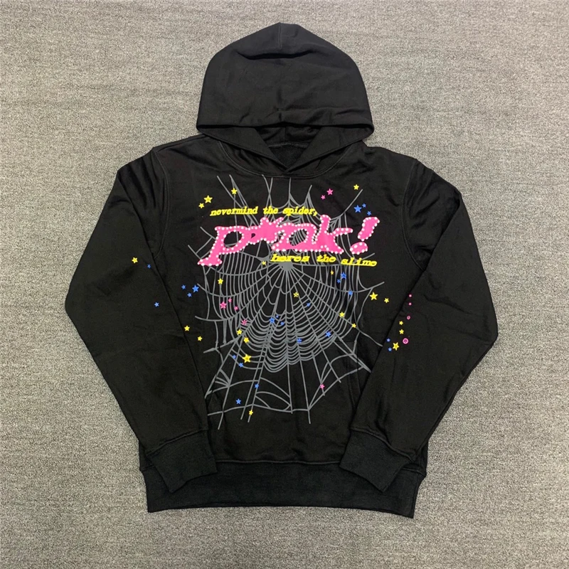 

Pink Logo Puff Print Web Young Thug Spider Hoodie Men Women Hip-Hop 555555 Sweatshirts Heavy Fabric Pullovers