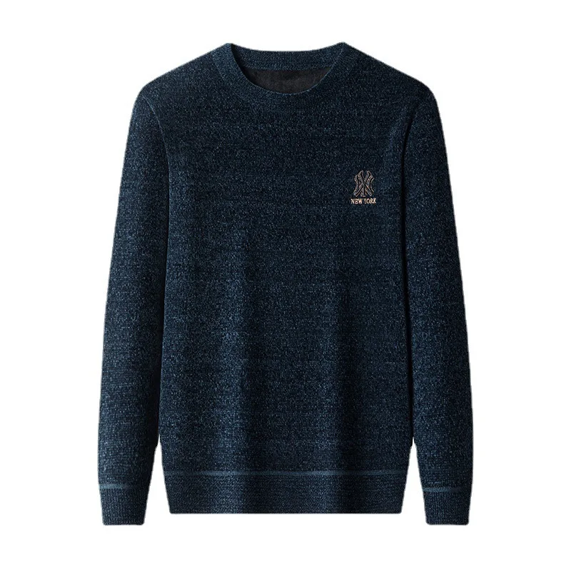 Men's Sweater New Winter Fleece Thick Sweater Middle Aged Men's Clothing Warm Knitted Bottoming Shirt  Men Clothing