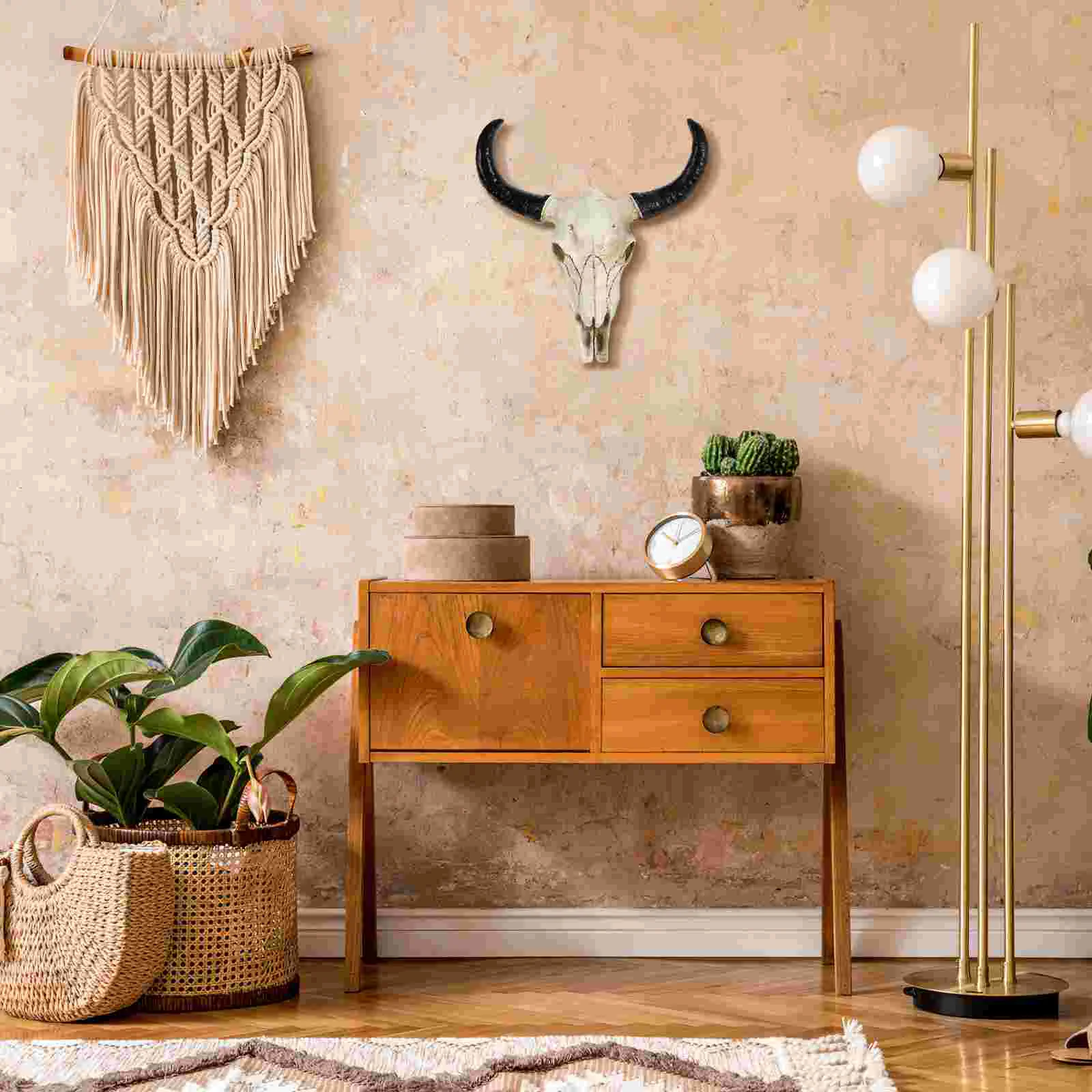 

Long Horn Cow Wall Hanging Ornament Resin Bull Decor for Home Office