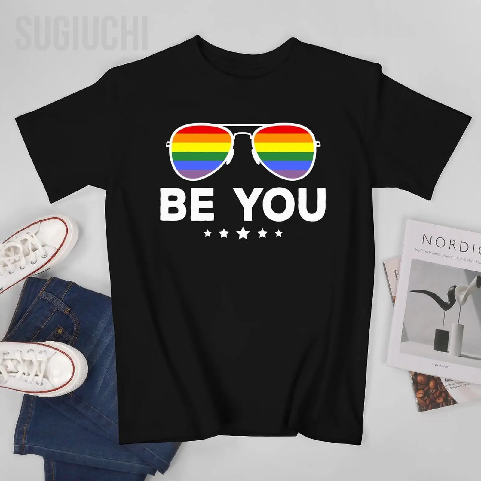 

Unisex Men Be You LGBT Rainbow Sunglasses Tshirt Tees T Shirts Women Boys 100% Cotton T-Shirt