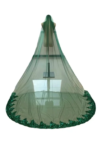 Кружевная свадебная фата с блестками, Длинная свадебная фата, мягкая Фата для невесты, цвет зеленый, 3 м