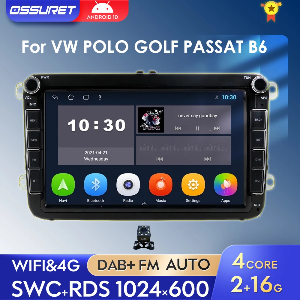 

8 INCH Android 10 Car Radio Multimidia Player GPS Navi For VW POLO GOLF 5 PASSAT SKODA SEAT TOURAN TIGUAN JETTA Audio Stereo RDS
