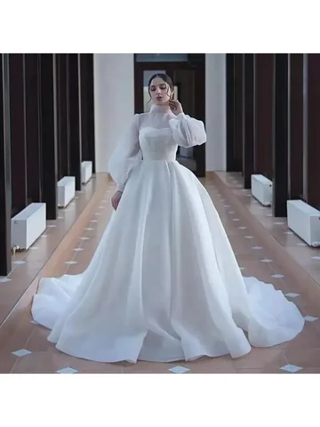 Свадебные платья с высоким воротом и длинными рукавами по индивидуальному заказу, халаты со шлейфом De Mariage, трапециевидные свадебные платья больших размеров