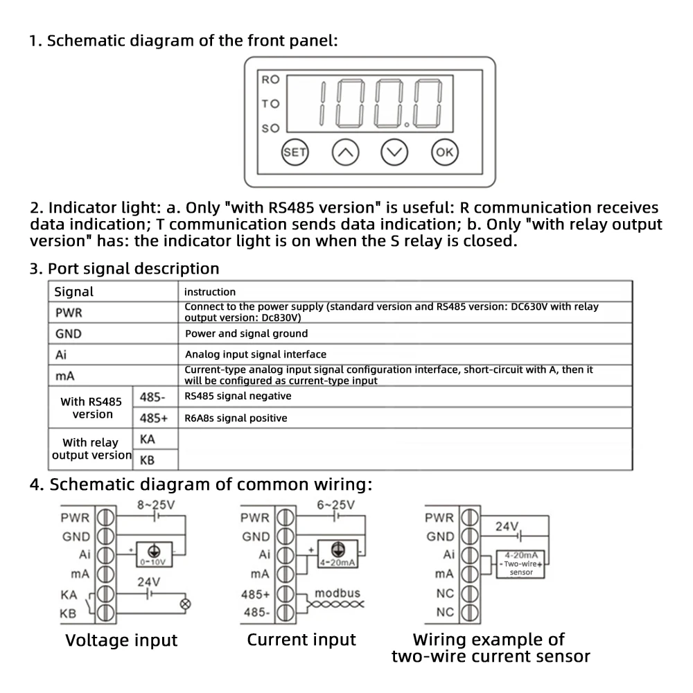 Digital Display Meter 0-10V 0-20mA 2-10V 4-20mA Analog Signal Input Indicator Process Panel Relay Out RS485 Port | Инструменты